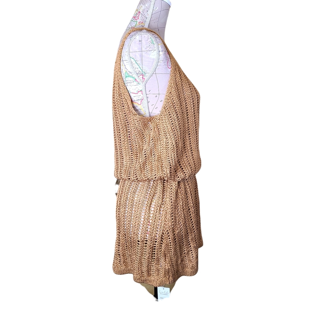 CUPSHE Size X-Large Tan Open Weave Crochet Swim Coverup Sleeveless Mini Dress - Picture 7 of 7